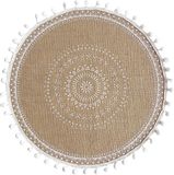 Placemats rond Boho print set van 4 - boerderij jute placemats met pompon kwastje 38.10 cm placemat voor eetkamer keuken tafeldecoratie
