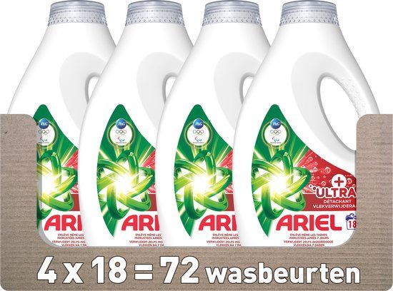 Ariel Vloeibaar Wasmiddel +Ultra Vlekverwijderaar - 72 wasbeurten - Voordeelverpakking
