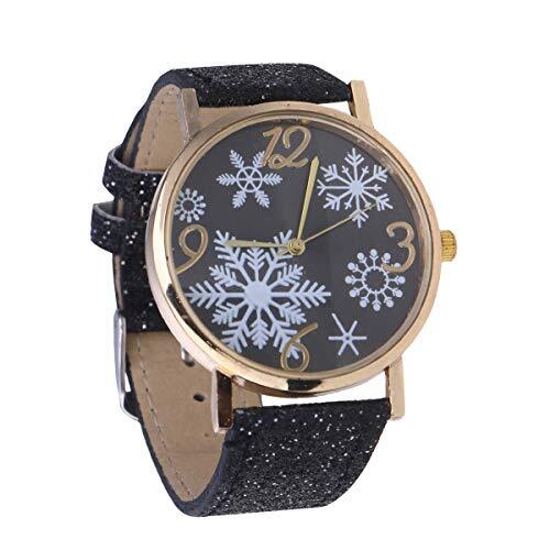 VILLCASE Polshorloge-Stijlvol Snowflake Face Christmas Watch Fashion Damespolshorloge Zwart