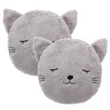 Atmosphera Dieren sierkussen - 2x - kinderkamer - kat/poes - grijs - 27 cm - polyester