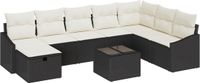 vidaXL Tuinbank Set 2-zits Polyrattan Zwart/Crèmewit