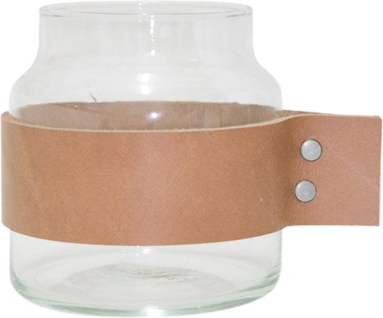 TAK Design Vaas Wrap Me - Incl. Lederen Band - Glas - Ø10 x 11 cm - Bruin