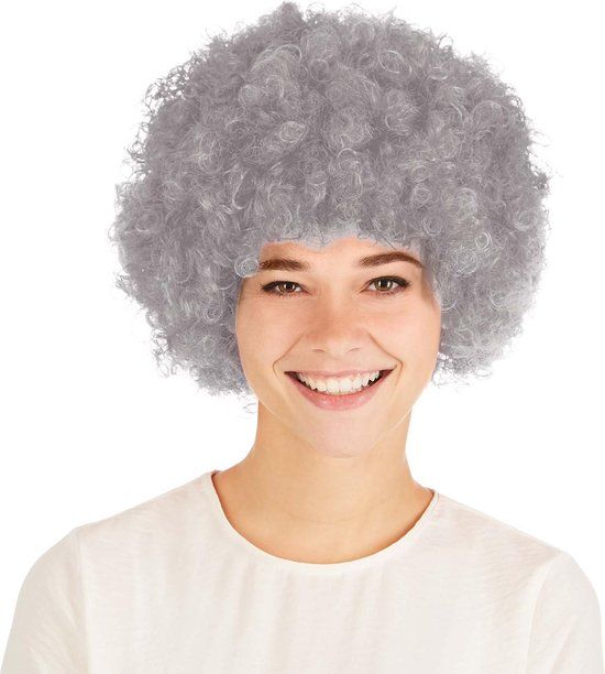 Tectake - Pruik Clown Afro Grijs - Unisex - Polyester - Wasbaar - Grijs - Kinderen en volwassenen