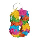 Relaxdays mini pinata cijfer 8, party pinata, verjaardagspinata, jubileum, 20,5x15,5x4,5 cm, om op te vullen, kleurrijk