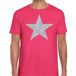 Bellatio Decorations De Ster van de show - verkleed t-shirt - roze - met zilveren ster in glitters - heren - glamour - Disco XXL