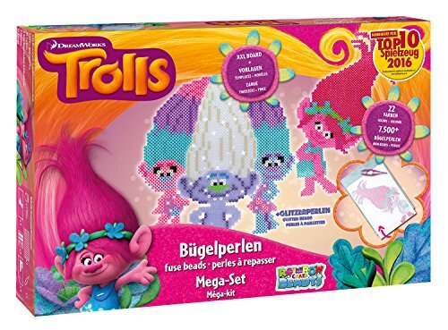 Craze 54650 - Rainbow Beadys strijkkralen Mega Set Dreamworks Trolls inclusief accessoires, 7500 parels, roze