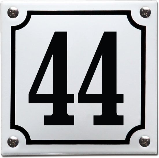 EmailleDesign® Emaille huisnummer wit/zwart nr. 44