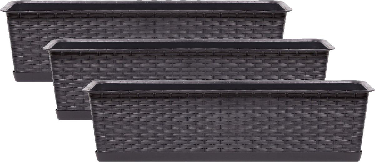 Prosperplast Ratolla Rotan Plantenbakken Set - 3x 10L Donkerbruin - 60x17x15cm