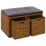 VidaXL Bankje met 2 manden 71x40x42 cm zeegras bruin