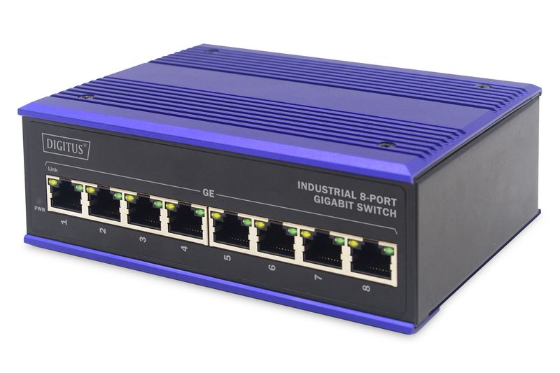 Digitus DN-651119 Industrial Ethernet Switch - 8-Port Gigabit - Black/Blue