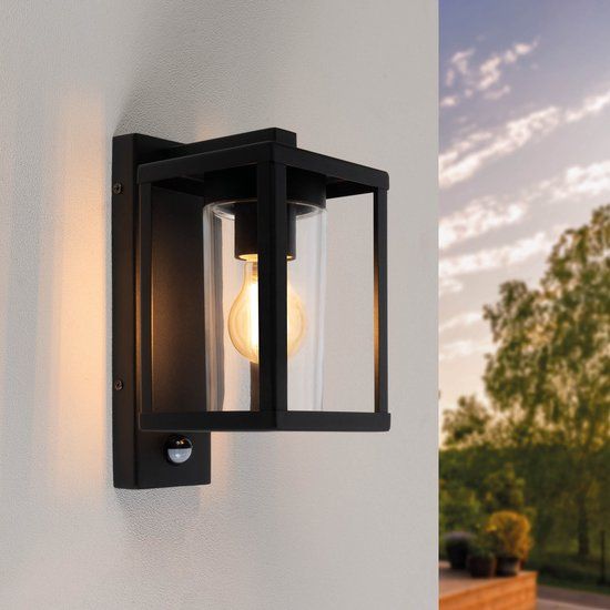 Ledvion - LED Wandlamp Incl. Sensor - E27 - IP44 - Zwart