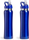 Bellatio Design Makito Western Europe Set van 2x stuks drinkfles/waterfles 800 ml blauw van RVS - Sport bidon