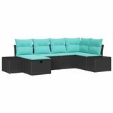 vidaXL Tuinbank Set 6-delig Zwart Polyrattan