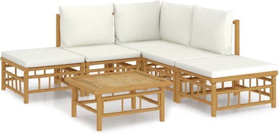 vidaXL 6-delige Loungeset met kussens bamboe crèmewit