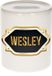 Bellatio Decorations Shoppartners Bv Spaarpot met voornaam Wesley - wit - met goud/zwart embleem - 8 x 9 cm - keramiek - met afsluitdop - cadeau verjaardag