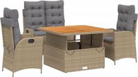 vidaXL 4-delige Tuinset met kussens poly rattan beige