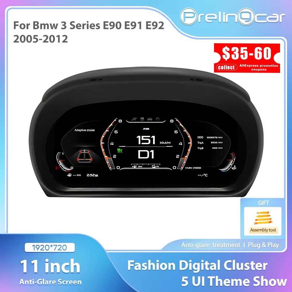PRELINGCAR BMW 1920*720 Auto Lcd Dashboard For BMW 3 Series E90 E91 E92 2005-2012 Panel Virtual Cockpit Speedometer