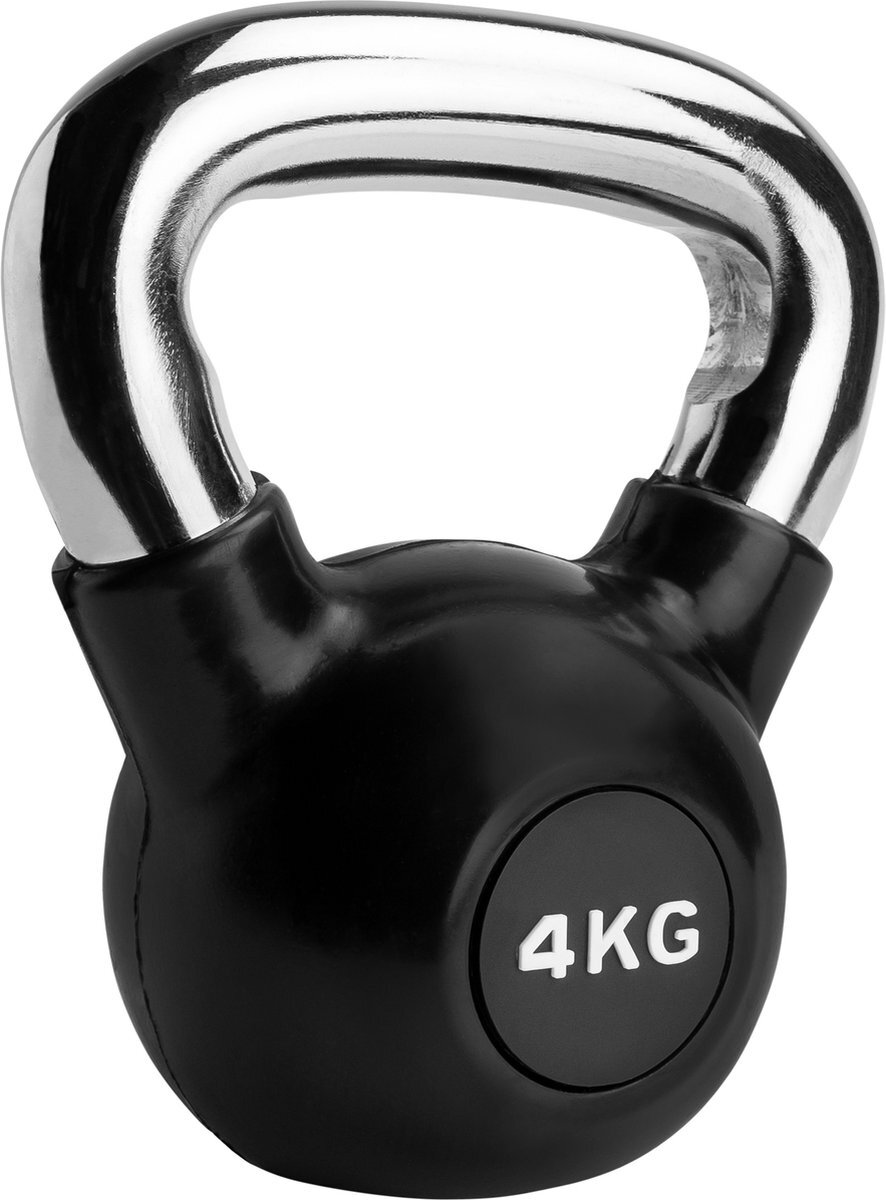 RYZOR Kettlebell van 4 kg - Kettlebell voor crossfit - Bootcamp gewichten - Gewichten - Kogelhalter - Fitness gewichten - Kettlebell gewicht - Kettlebells 4 kg - Kettlebell voor binnen en buiten - Halters en gewichten - Zwart en zilver