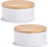 Zeller Voorraadblik - 6x - wit - 20 x 10 cm - 2 liter - bewaarblik met houtlook deksel