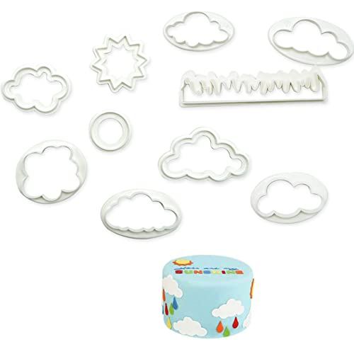 KAIAIWLUO Cloud Cutters Cake Decorating, 10 Pcs Cloud Vorm Fondant Cutter Plastic Koekje Cake Cutter Mold Fondant Decorating Gereedschap Voor Bakken Cake Biscuit Kinderen DIY