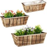 Merkloos Relaxdays Plantenbak Hout - Set van 3 - Verschillende Groottes - Binnen en Buiten - Bruin