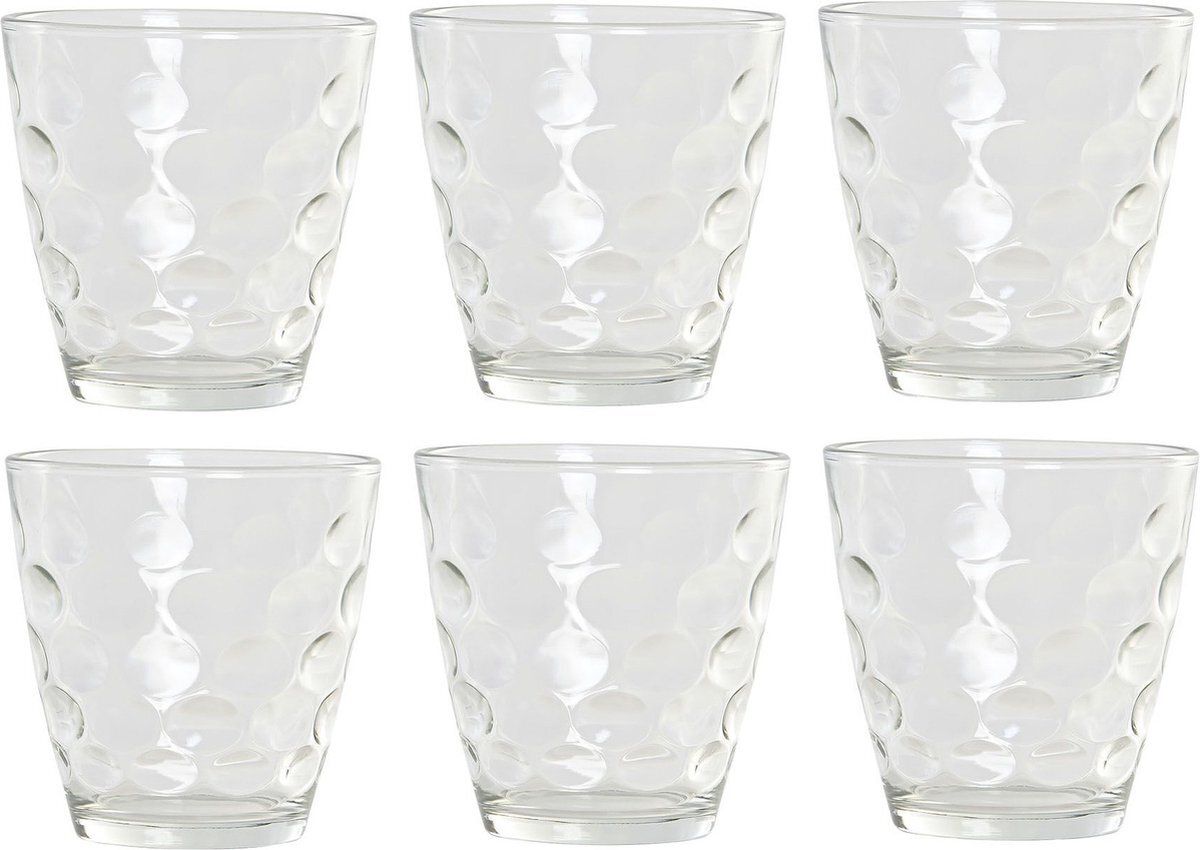 Items 6x Stuks transparante waterglazen/drinkglazen cirkels relief 400 ml van glas - Keuken/servies basics