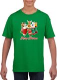 Bellatio Decorations Shoppartners Bv Kerst t-shirt / shirt kids - Merry Christmas dieren kerstsokken groen voor kinderen - kerstkleding / christmas outfit 104/110