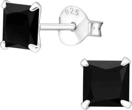 Aramat jewels ® - Zilveren Oorstekers met Zirkonia - Vierkant - Zwart - 7mm - 925 Zilver - Dames