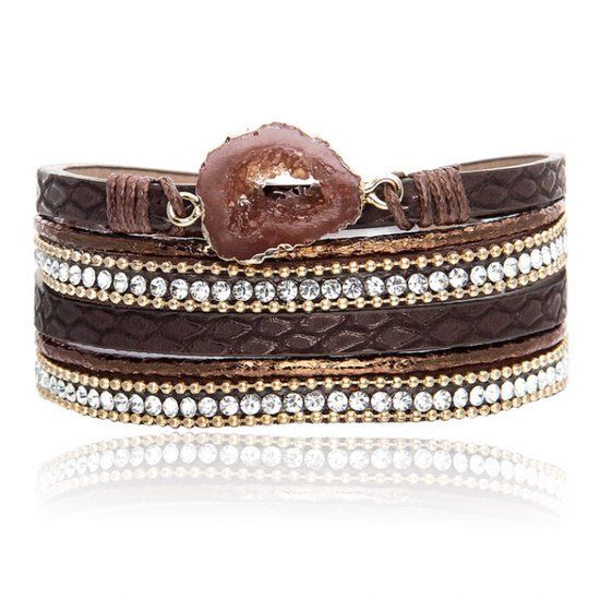 Deja Jewels Lookinggoodtoday Bruine Multilayer Armband met Steen