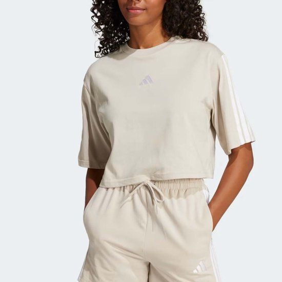 Adidas Essentials 3 Stripes Cotton Loose T-shirt Vrouw Beige L