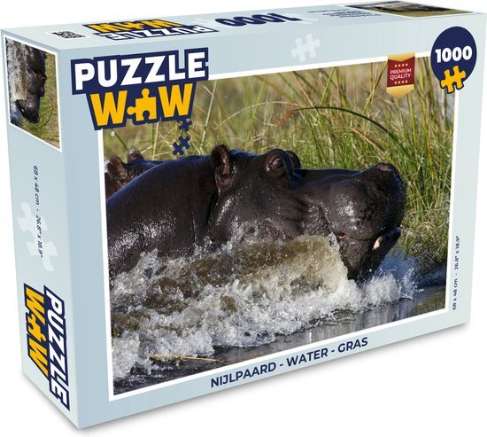 MuchoWow Puzzel Nijlpaard - Water - Gras - Legpuzzel - Puzzel 1000 stukjes volwassenen