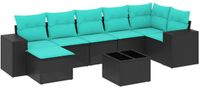 vidaXL 8-delige tuinbankset met kussens, zwart, polyrotan