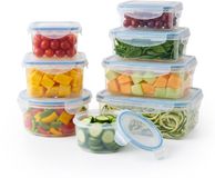 Merkloos Relaxdays Vershoudbakjes met deksel - 8-delige set - luchtdicht - transparant/blauw