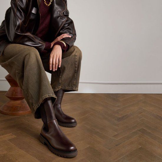 Manfield Dames Bruine Leren Chelsea Boots Maat 42