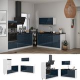 Vicco Keuken Fame-Line, Donkerblauw hoogglans/Wit, 340 cm zonder werkblad
