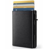 TopMost RFID-blokkerende aluminium etui voor dames en heren, vakken voor 12 kaarten en rekeningen, zwart leer, 11 x 7,5 x 2 cm, kaarten- en bankbiljettenvakken