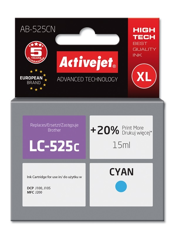 ActiveJet AB-525CN inkt (Brother LC525C vervanging; Supreme; 15 ml; blauw) single pack / cyaan