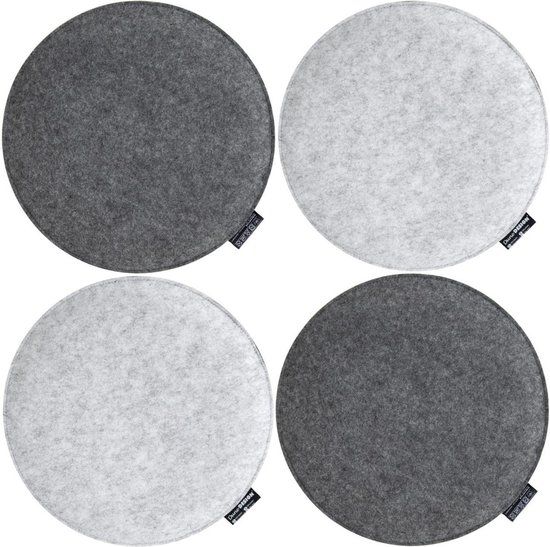 4 vilten zitkussens rond - Ø 35x3cm - grijs