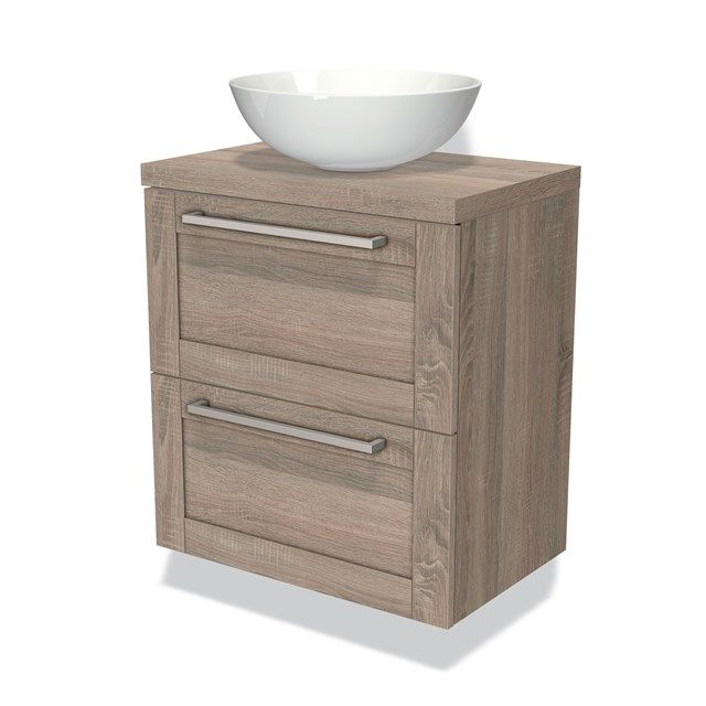 Maxaro Badkamermeubel voor Waskom 60cm Modulo Plato Slim Eiken 2 Lades Kader
