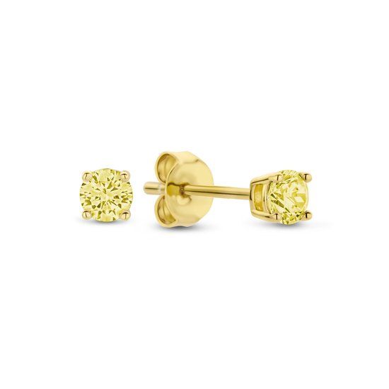 New Bling 9NB-1153 Zilveren Oorknopjes met Zirkonia Steentje 3mm - Geel - Verguld/Goud op Zilver