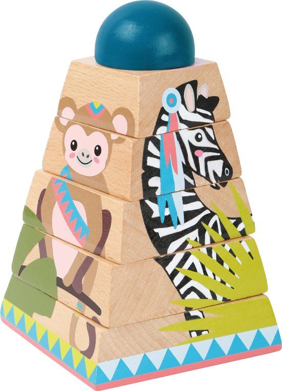 SF toys houten stapelpuzzel jungle: olifant aap zebra en tijger