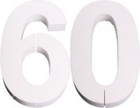 Merkloos Piepschuim cijfer 60 jaar - H25 cm - wit