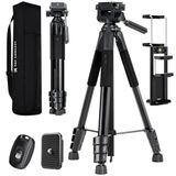 K&F CONCEPT Compact 173cm lichtgewicht statief voor DSLR-camera, Canon, Nikon, Sony met 2-in-1 telefoon/tablethouder, reisstatief met Bluetooth, draagvermogen 4 kg