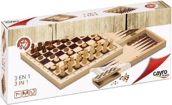 Cayro 3 in 1 Schaakspel Backgamon Dames - Denkspel - Hout - 7+ jaar