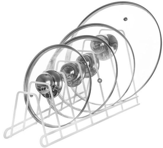 orion group Deksels Organizer Deksels Ondersteuning Steelpannen Pan Deksels Opbergrek Houder 6 Deksels Keukenkast Steelpan Opbergrek Wit