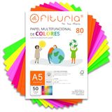 OFITURIA Kleurvellen A5, 80 g, verpakking van 50 vellen, gekleurd papier voor creatieve vrije tijd, printer en scrapbooking, A5-vellen, ideaal voor origami, kantoor en school (neonassortiment)