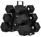Haltères 36 kg - set de 6 haltères hexagonaux - 2x4 kg, 2x6 kg, 2x8 kg - Revêtement caoutchouc - Support de rangement inclus - Poignée antidérapante - Noir