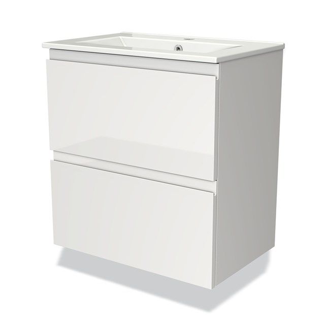 Maxaro Badkamermeubel 60cm Modulo Slim Hoogglans Wit 2 Lades Greeploos Wastafel Keramiek