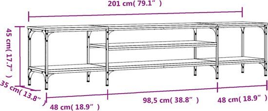 vidaXL Tv-meubel 201x35x45 cm bewerkt hout en ijzer gerookt eikenkleur