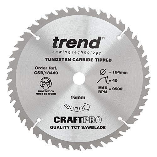 TREND Trend CraftPro crosscut TCT-afkortzaagblad, 184 mm x 40 tanden x 16 mm asgat, wolfraamcarbide getipt, CSB/18440